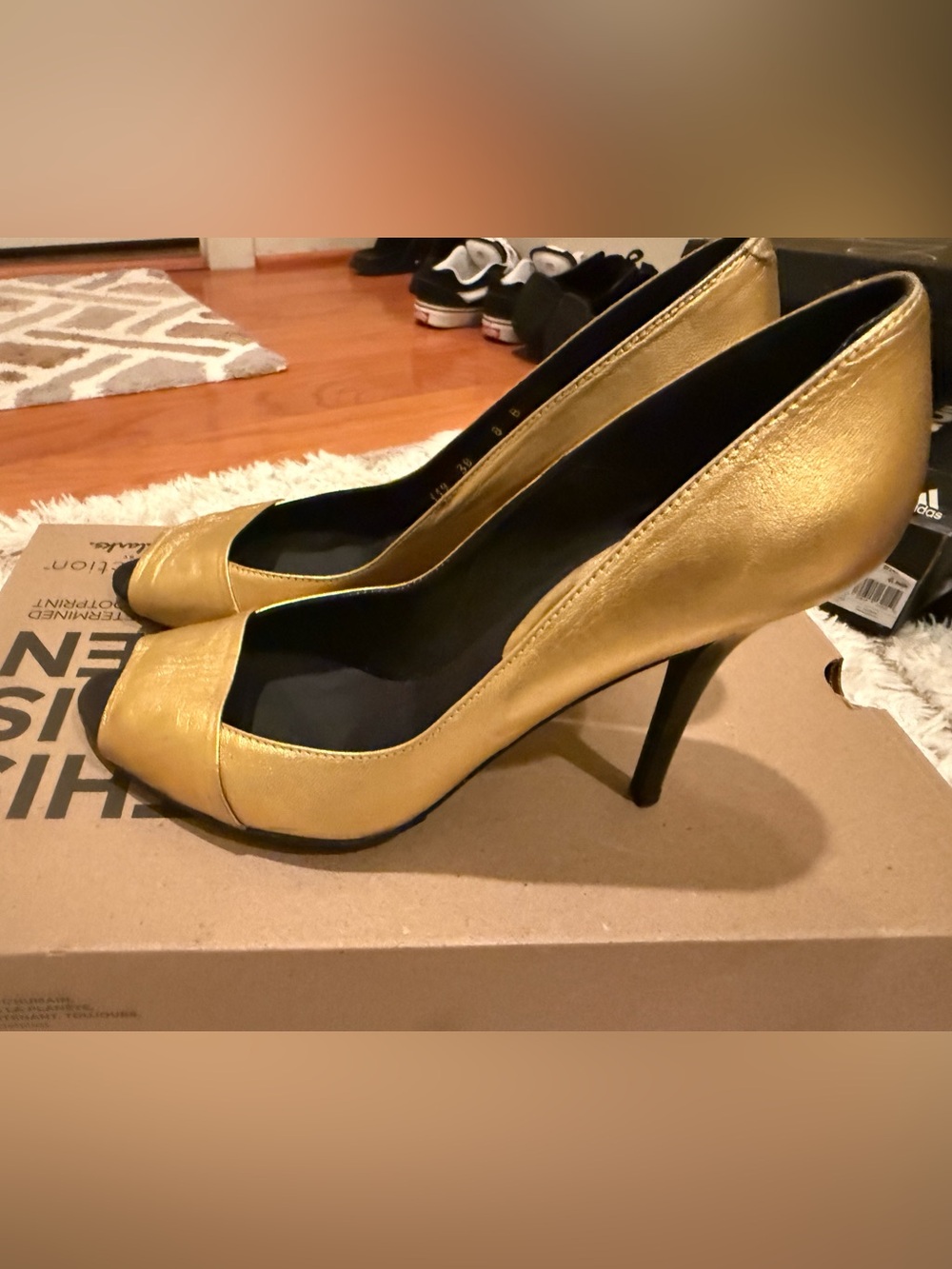 BCBGMaxAzria Metallic Gold Peep-Toe Stiletto Pumps
